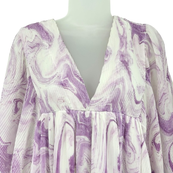 Ganni Orchid Bloom Pleated Georgette Oversized Mini Dress Designer XXS / XS - Picture 7 of 16